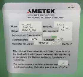 R-100-1 AMETEK MANSFIELD GREEN DIVISION Calibration Pressure #3